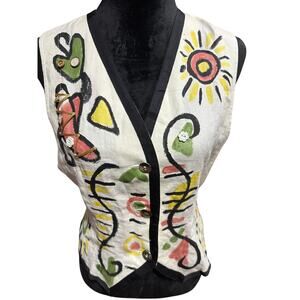 Vintage Whittall & Shon Women’s Vest button up Tye Back Abstract Art to wear M